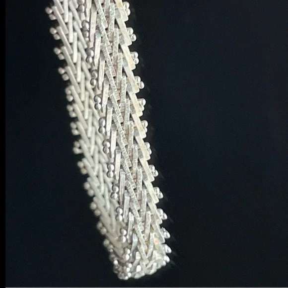 Vintage Sterling Silver 925 Italy Herringbone Bracelet - Picture 3 of 15